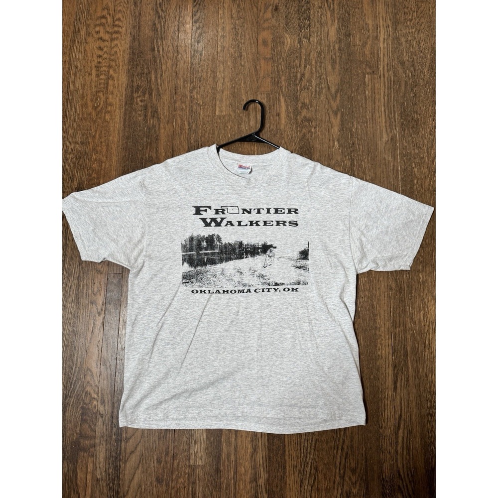 Vintage 90s Hanes Frontier Walkers Oklahoma City Graphic T-Shirt XL Grey 50/50